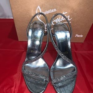 ChristianLouboutin Rosalie Stress 100 Metallic Sandals, Silver Size 38.5